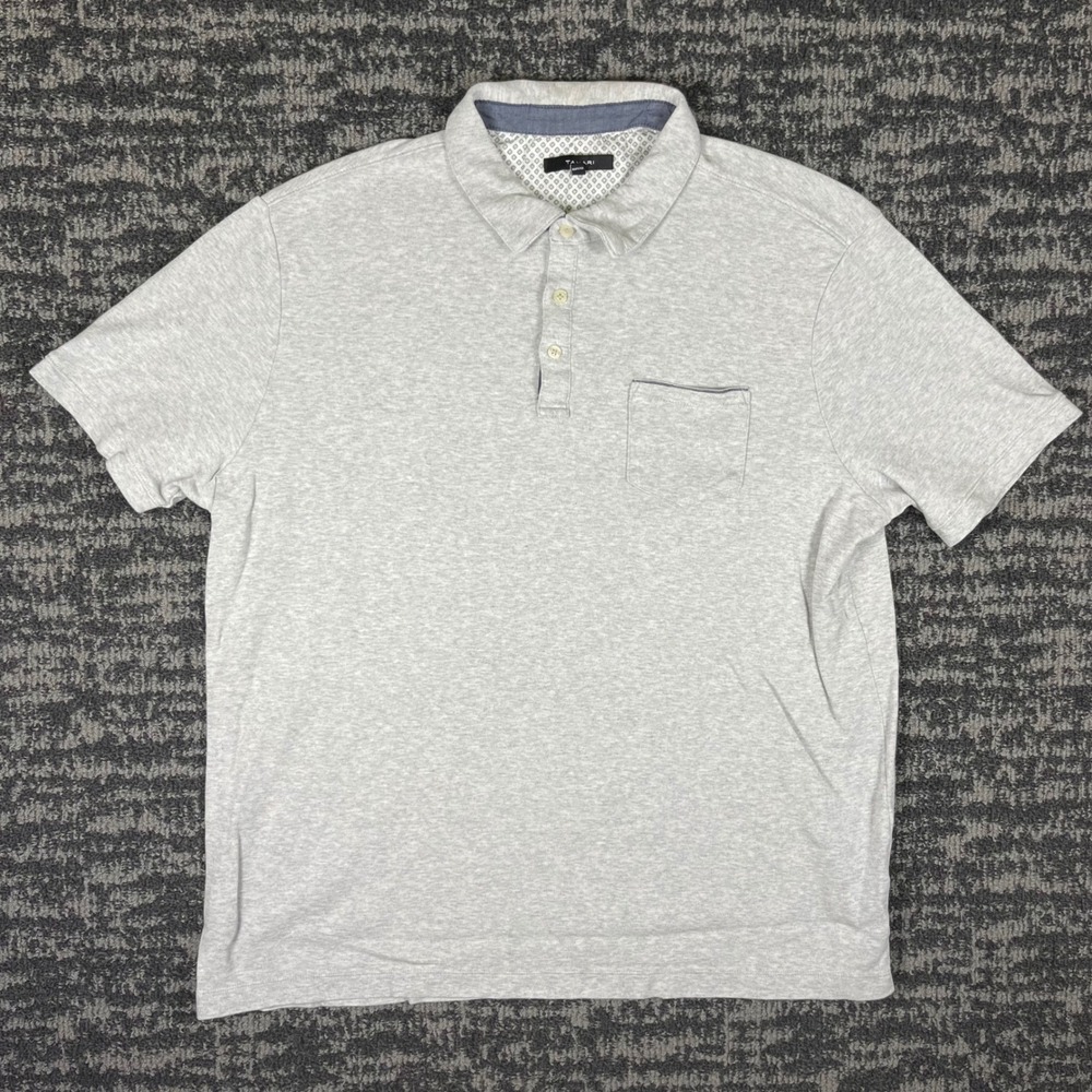 Tahari Polo Shirt Mens XXL Gray Heather Cotton Short Sleeve Pocket Casual